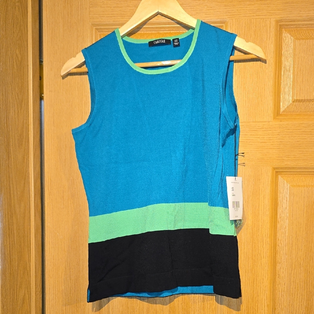 Carlisle Teal, Lime & Black Colorblock Sleeveless Top